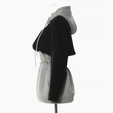 Splicing Contrast Colors False Two Piece Chain Can Be Cinched Hoodie Sweater Dress